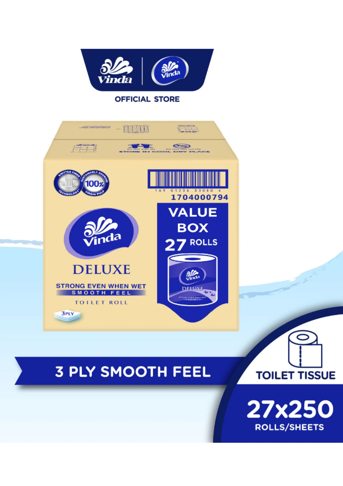 s-l1600 Toilet Tissue Vinda Deluxe Smooth Feel Toilet Tissue 3 Ply 27 Rolls × 250 Sheets Free Shipping - Image 1